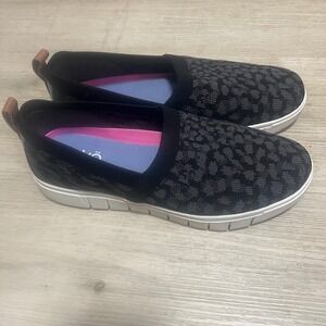 Ryka Womens Hera Gray Slip On Printed‎ Loafers Sneakers 8M Black